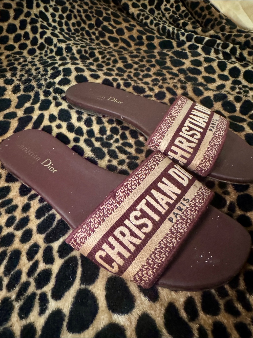Dior Burgundy and Cream Logo Slide Sandals - Picture 3 of 5